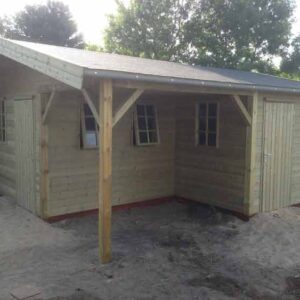 Vuren tuinhuis zadeldak met overkapping